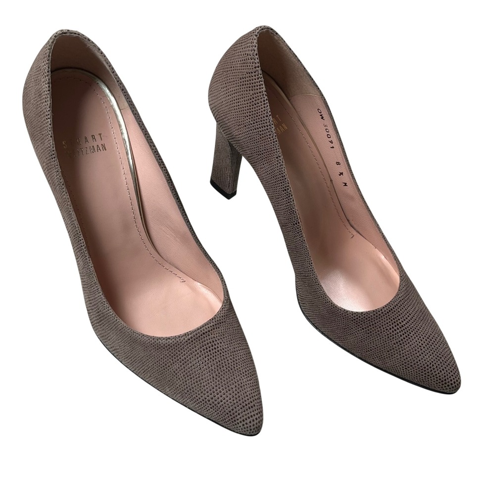 Stuart Weitzman Pumps Women 8.5 Taupe Embossed Textured Pointed Toe OW 30091